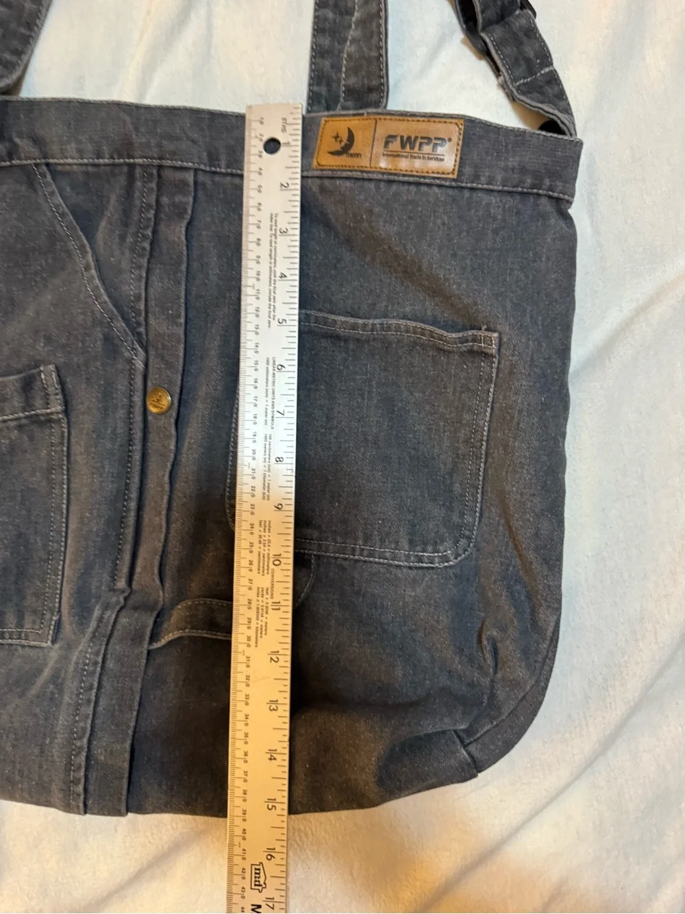 FWPP Denim Hobo Shoulder Bag Gray Charcoal Jeans Style Utility Tote